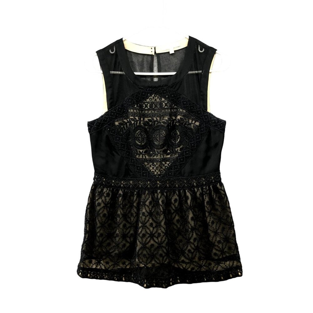 Anthropologie Skies Are Blue Embroidered Sleeveless Blouse Womens Size 8 Black